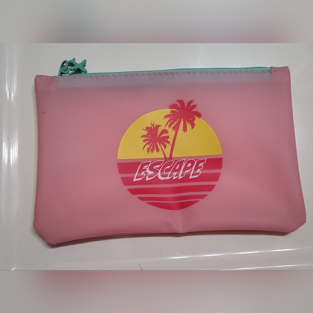 IPSY Pink Escape Cosmetic Bag With Airplane Zipper Pull